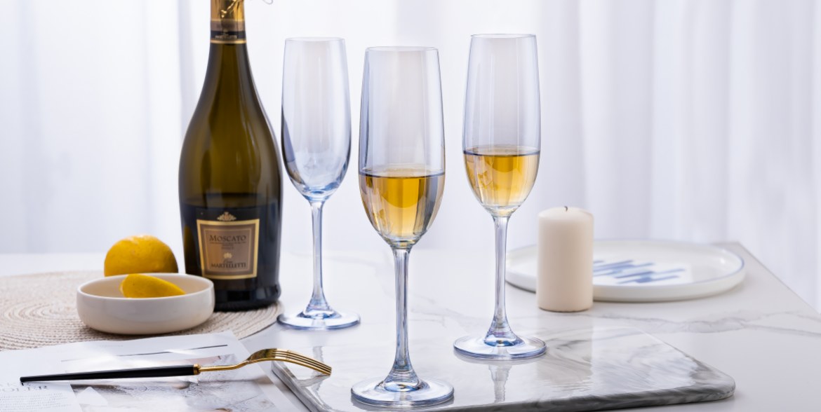 blue crystal glass champagne flute