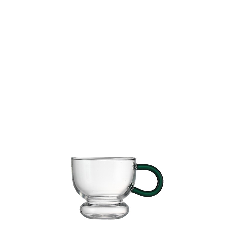 glass coffee mug with green handle