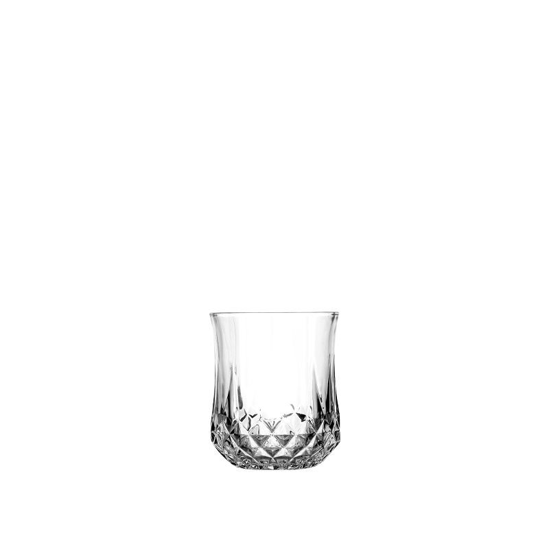 Vintage crystal cut glass juice cup with elegant diamond pattern, clear short water tumbler suitable for home, bar, and serving whiskey or cocktails.