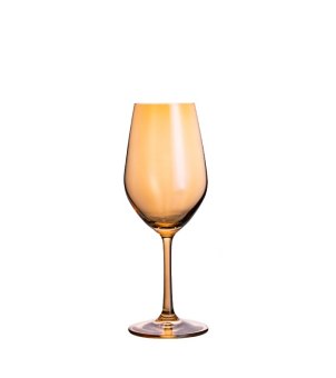 Xinghuo Glass amber-gold electroplated crystal wine glass, displayed against a pure white background.