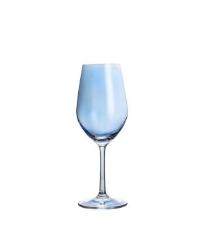 Xinghuo Glass: A crystal wine glass with a dreamy pale blue electroplated finish, photographed against a white background.