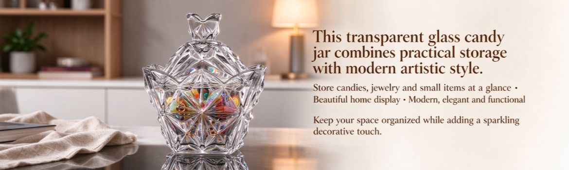 Xinghuo Glass Crystal Crown Faceted Candy Jar with Lid - Home Decor Banner Display Image