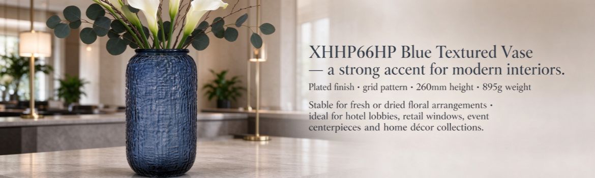 Xinghuo Glass Dark Blue Bark Textured Glass Vase Banner Display Image