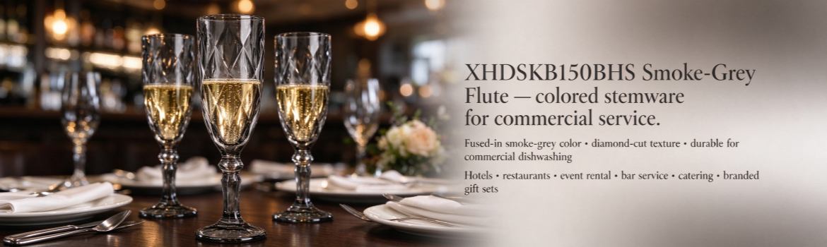 Xinghuo glass, smoky grey diamond-patterned champagne glass, banner display image.