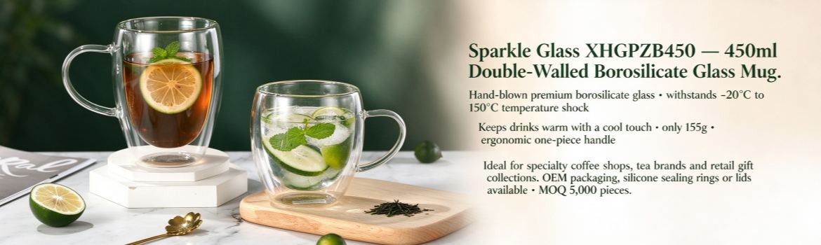 Xinghuo glass, 450ml double-wall borosilicate glass mug, banner display image