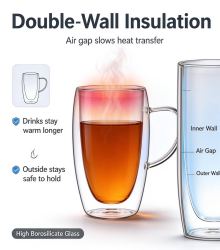 XHGPZB450 450ml double-wall borosilicate glass mug side view