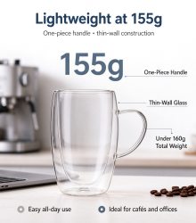 XHGPZB450 lightweight 155g double-wall glass mug handle detail