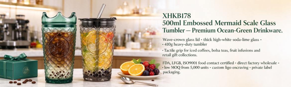 XHKB178 ocean green mermaid scale glass tumblers used in cafes hotels and retail gift sets