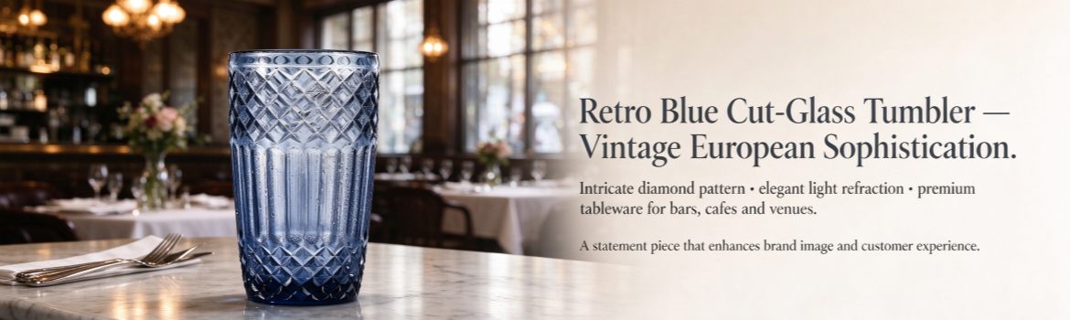 XHDSKB170N blue diamond-cut glass tumbler application - bar restaurant hotel tableware