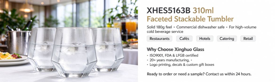 310ml faceted soda lime glass tumbler set in restaurant cafe and hotel service - XHES5163B