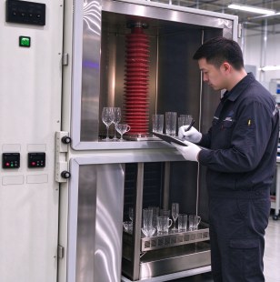 XINGHUO Glass thermal shock resistance testing furnace in the QC lab